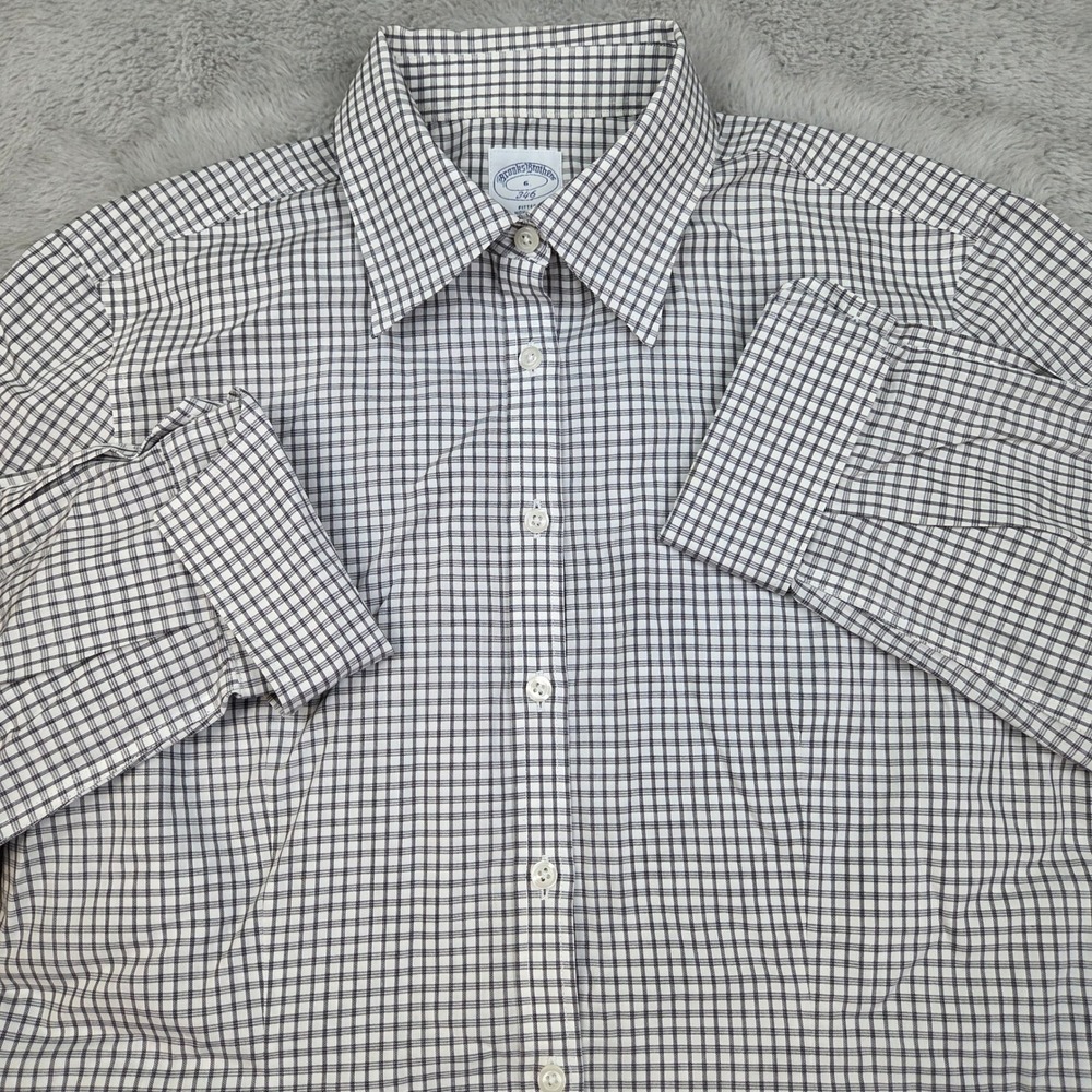 Brooks Brothers Button Down Shirt Womens Sz 6 Fitted Non-Iron Check Navy White